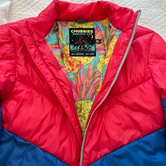 Chubbies Wanderers Club Puffer Jacket Coat Mens Size Small Red & Blue - Picture 6 of 6